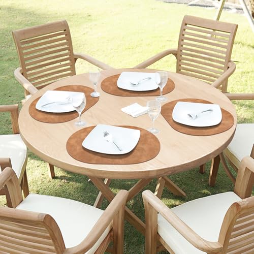 ADRIMER Oval Placemats Set of 6, Wipeable Faux Leather, Sandy Light Brown - color: Sandy Light Brown