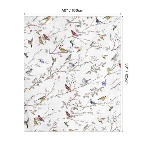 Horaldaily Spring Summer Birds Branch White Flannel Throw Blanket 40x50 - color: White, size: Baby(40x50'')