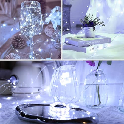 White Fairy Lights Battery Operated (Included), 8 Modes & Auto Timer, 16FT 50Led Mini Twinkle Silver Wire Firefly Starry Lights, Waterproof Battery Operated Lights for Mason Jars Bedroom - color: White, size: 1 Pack - Batteries Included