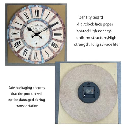 Rustic Wood Silent Wall Clocks Battery Operated 12 Inch - color: Blue1, size: 12 Inch