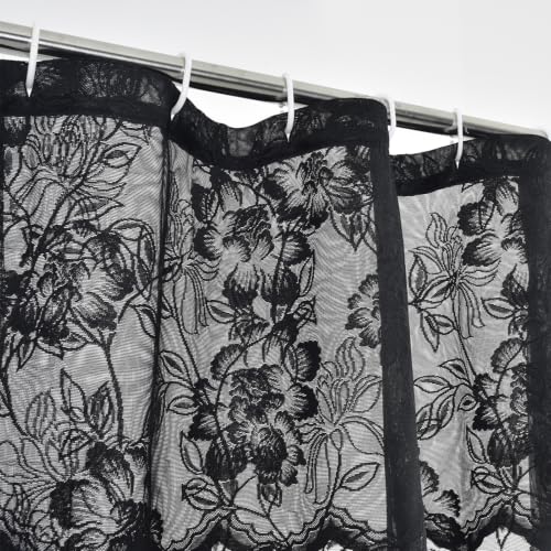 Black Lace Shower Curtain with Attached Valance, 72 x 72 Inch 1 Panel - color: Black, size: 72"W x 72"L (Pack of 1)