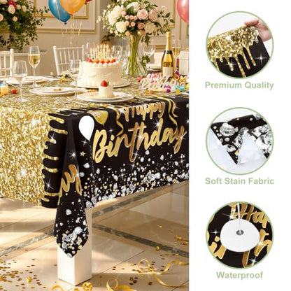 Smiry Disposable Rectangle Plastic 54 x 108 Inch Table Cloth 3 Pack - color: Black in Gold