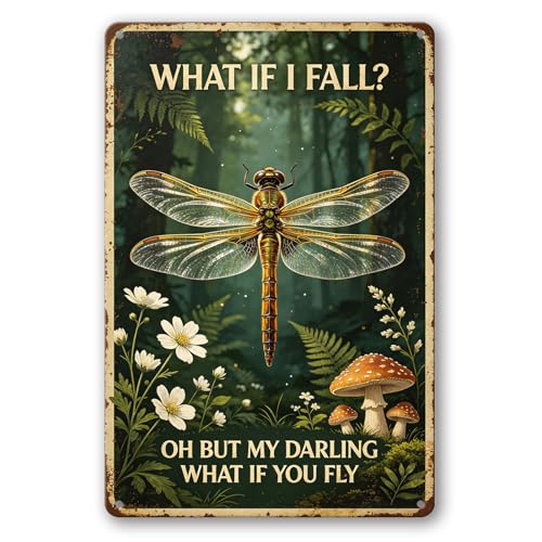 Vintage Boho Metal Signs, Bohemian Wall Decor 8x12 Inches | What If I Fall But What If You Fly, Hippie Wall Art for Office Home Bedroom Living Room Cafes Outdoor, Gifts for Women