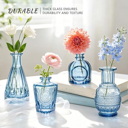 SUPMIND Blue Glass Bud Vases Set of 6, Small Flower Vases for Centerpieces - color: Blue