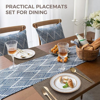NCUE Vinyl Placemats Set of 4, 17"x12" Wipeable Place Mats with Coasters - color: Dark Coffee, size: Set of 4