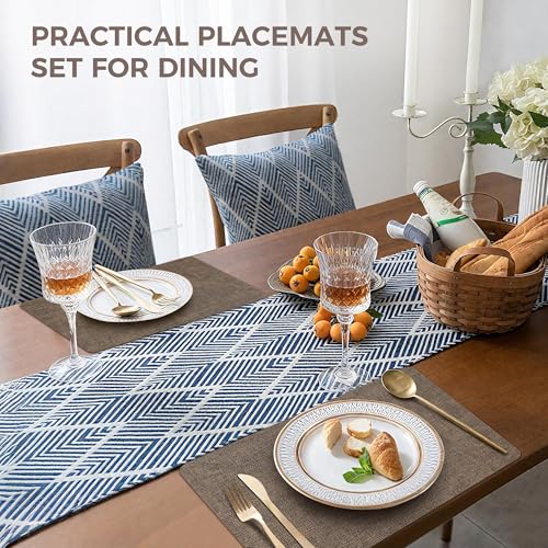 NCUE Vinyl Placemats Set of 6, 17"x12" Wipeable Place Mats with Coasters - color: Dark Coffee, size: Set of 6