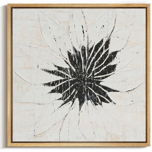 MUDECOR Framed Canvas Print Wall Art Abstract Black and White Flower Illustrations Modern Art Group Colorful for Living Room, Bedroom, Office - 16"x16" NATURAL - color: B09-2605-M35, size: 16"L x 16"W