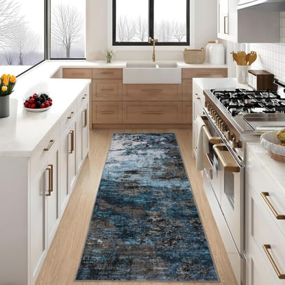 GarveeHome Modern Abstract Runner Rug 2.5x8 Hallway Rug Blue Green - color: Mountain/Lake, size: 2.5' x 8'
