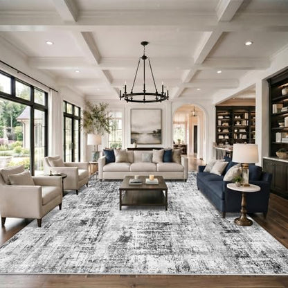 12x15 Area Rugs for Living Room: Large Washable Stain-Resistant Rug Black - color: Black, size: 12' x 15' (Rectangular)