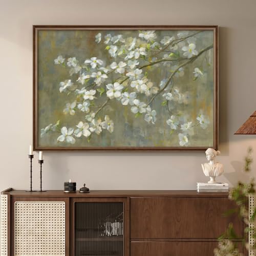 Framed Vintage Neutral Green White Floral Botanical Wall Art, 24x36 In - color: Green B