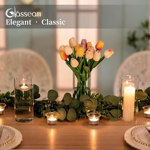Glasseam Glass Cylinder Vase for Centerpiece, 12Pcs Small Clear Flower Vase - size: 8In