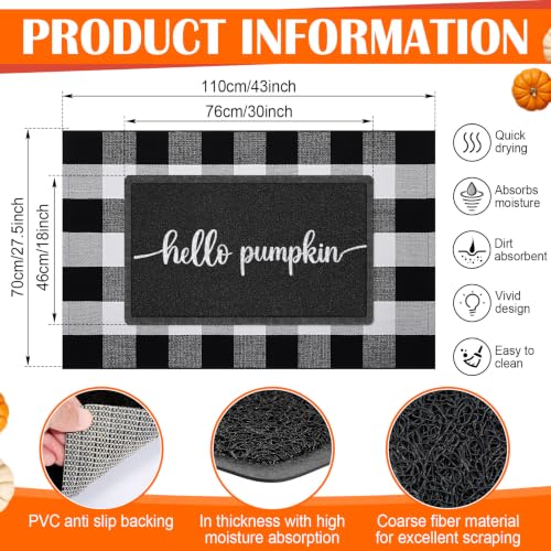 Geelin 2 Pcs Hello Pumpkin Doormat, Black and White Buffalo Plaid Rug Set - style: Hello Pumpkin