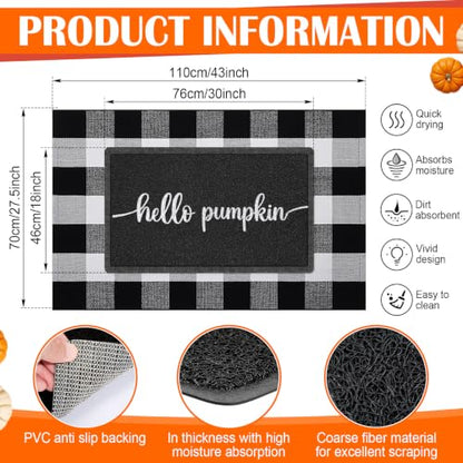Geelin 2 Pcs Hello Pumpkin Doormat, Black and White Buffalo Plaid Rug Set - style: Hello Pumpkin