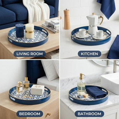 Spsyrine Round Plastic Geometric Serving Tray for Bathroom, Kitchen - color: White
