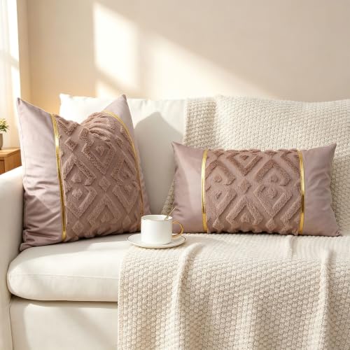 Luxury Patchwork Tufted Throw Pillow Cover 18x18 Inch Set of 2 - color: Grey Pink, size: 18" x 18" (Pack of 2)