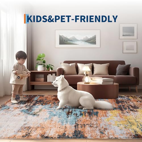 GarveeHome Machine Washable Runner Abstract Hallway Rugs 2x6 Yellow - color: Wind/Cloud, size: 2' x 6' (Rectangular)