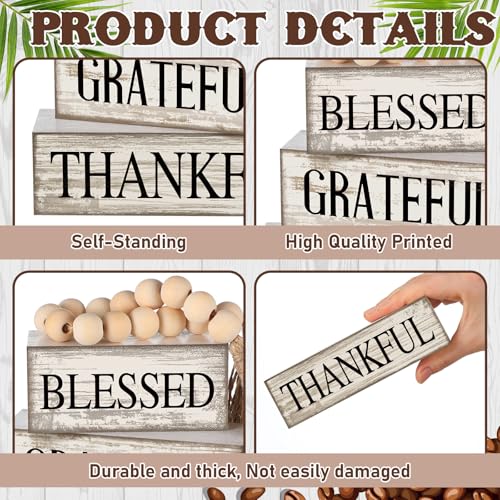 Yuntau 4 Pcs Farmhouse Table Decor Rustic Stacked Wooden Block Sign - style: Blessed