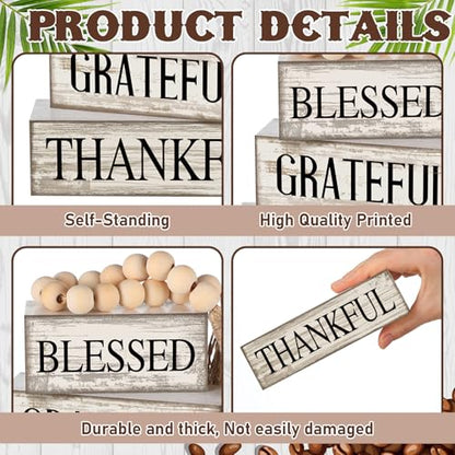 Yuntau 4 Pcs Farmhouse Table Decor Rustic Stacked Wooden Block Sign - style: Blessed