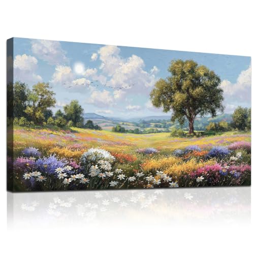 Landscape Wall Decor Large Wall Art Nature Pictures Rustic Farmhouse Decor Canvas Print Wildflower Painting Wall Art for Office Living Room Bedroom Hallway Aesthetics Home Decor 24"X48" - color: Nature Paintings Wall Decor, size: 48"L x 24"W