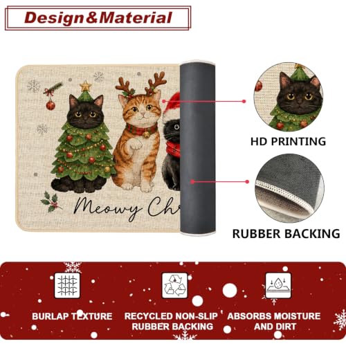 Baccessor Meowy Christmas Kitchen Rugs Set of 2 Cats 17x29 and 17x47 Inch - color: Cute Cats