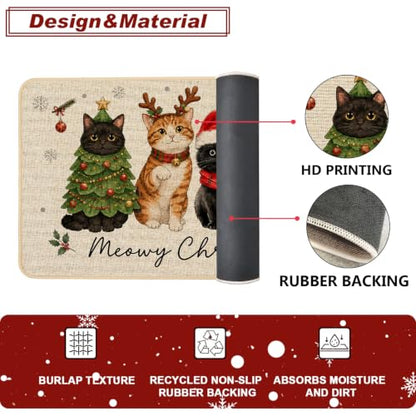Baccessor Meowy Christmas Kitchen Rugs Set of 2 Cats 17x29 and 17x47 Inch - color: Cute Cats
