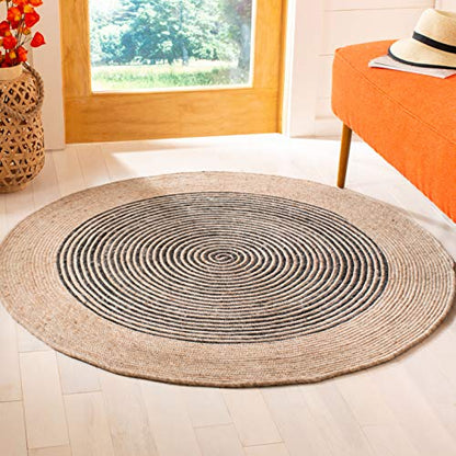 SAFAVIEH Braided Oval Rug 3x5, Wool Beige & Black BRD904B - color: Beige/Black, size: 3' x 5' (Oval)