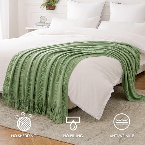 MIULEE Sage Green Knitted Boho Throw Blanket for Couch 50"x60" - color: Sage Green, size: 50" x 60"