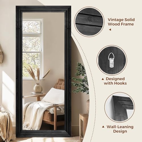 Full Length Mirror, 71 x 30 Inch Solid Wood Floor Mirror, Black - color: Black, size: 71"L x 30"W