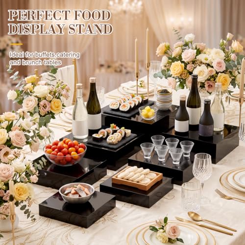 Leinuosen 7 Pcs Large Acrylic Buffet Risers, 8-14" Square, Black - color: Black, size: 8" to 14", style: Short Square