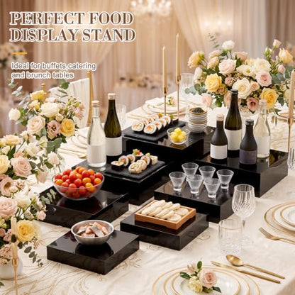 Leinuosen 7 Pcs Large Acrylic Buffet Risers, 8-14" Square, Black - color: Black, size: 8" to 14", style: Short Square