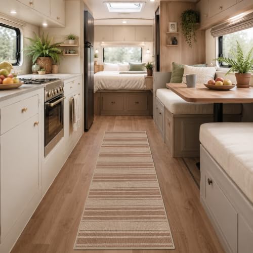 Easy Jute Kitchen Runner 2x6 Kitchen Runner Rug Washable Non Slip Outdoor Rug for Entryway Farmhouse Neutral Low Pile Carpet for Hallyway Proch Doorway - color: Khaki/Striped, size: 2'*6'(Runner)