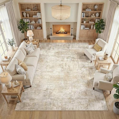 cotiled 9x12 Area Rugs Living Room: Washable Abstract Rug Beige - color: Beige, size: 9' x 12' (Rectangular)