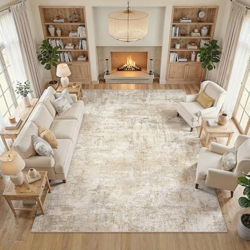 cotiled 7x9 Area Rugs Living Room: Washable Abstract Rug Beige - color: Beige, size: 7' x 9' (Rectangular)