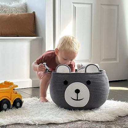 CherryNow Large Baby Basket for Gifts Empty, Cute Bear Design, Grey - color: Grey, size: 15.7"D x 10.5"H