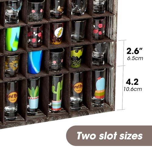 J JACKCUBE DESIGN - Shot Glasses Display Case(Set of 2) 56 Compartments Wall Mount Pint Glass Shadow Box Bar Cabinet Collection Freestanding - MK524AA