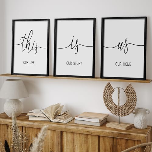 Heiple This is Us Wall Decor 11"x14" Framed Wooden Wall Sign for Home Decor Farmhouse Vintage Rustic Living Room Minimalist Family Wall Art (Black) - color: Black