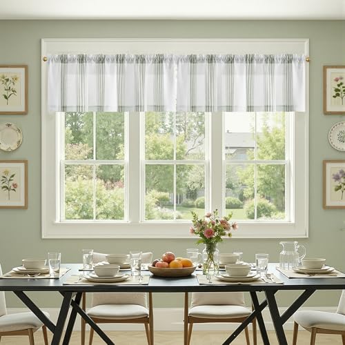 jinchan Linen Balanced Stripe Valances for Window 16 inch,Green,1 Panel - color: Balanced Stripe | Green, size: 50"W x 16"L (Pack of 1)