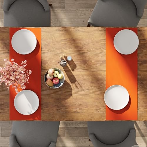 Encasa XO Table Runner, Cotton Canvas Dining Runner 13"x36" - color: Orange, size: 13x36 in