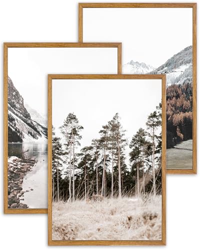 UPWOIGH Alpine Lake Framed Wall Art Set of 3, 16 x 24 Inch - color: Grey Mountain, size: 24"L x 16"W