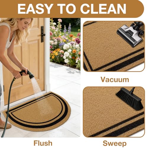 OLANLY Half Circle Door Mat 30x17, Low Profile Doormat (Border) - size: 30" X 17"