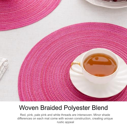 SHACOS Round Placemats Set of 8 Braided Cotton Polyester Table Placemat 15 inch Circle Place Mats for Kitchen Dining Table Holiday Party (Hot Pink, 8) - color: Hot Pink, size: Set of 8