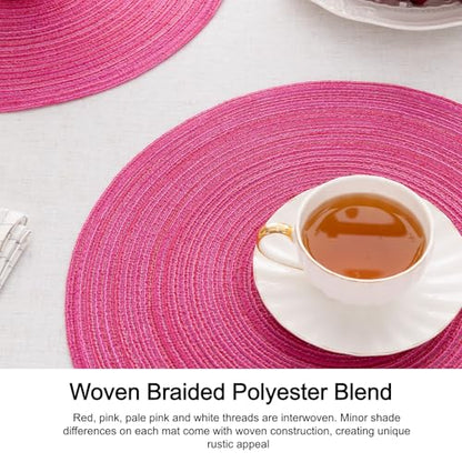 SHACOS Round Placemats Set of 8 Braided Cotton Polyester Table Placemat 15 inch Circle Place Mats for Kitchen Dining Table Holiday Party (Hot Pink, 8) - color: Hot Pink, size: Set of 8