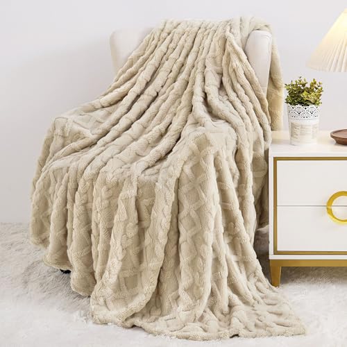 Aganear Fleece Throw Blanket for Bed Couch 90"x108" Khaki - color: Khaki, size: King(108×90in)