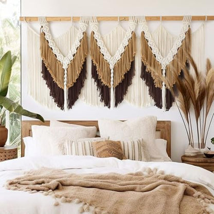 Macrame Wall Hanging Brown Tassel Knotting Fiber Art Boho Decor 47" W*25" L - color: Brown2