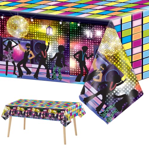 3 Pieces Disco Tablecloth for 70's Disco Party Decoration 70s Table Cover Plastic Rectangle Table Decor for woman and man 1970s Fever Music Record Neon Night Birthday Party Supplies 54 x 108 Inch - style: Disco