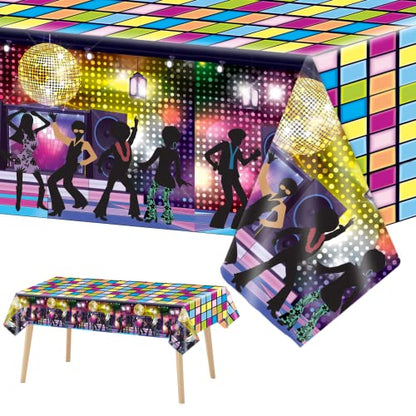 3 Pieces Disco Tablecloth for 70's Disco Party Decoration 70s Table Cover Plastic Rectangle Table Decor for woman and man 1970s Fever Music Record Neon Night Birthday Party Supplies 54 x 108 Inch - style: Disco