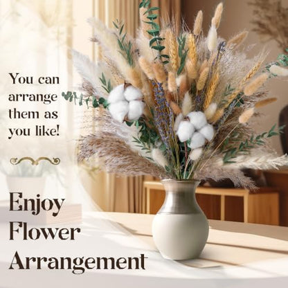 Green Dried Flower Bouquet, 10 Varieties Pampas Grass with Eucalyptus, Lavender, Cotton, Wheat & Bunny Tails, Natural Dried Flowers for Vase, Boho Farmhouse Wedding Home Decor - size: Green