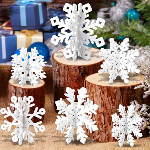 Wooden Snowflake Decoration, 3D White Christmas Table Decoration, Set of 12 - color: White, size: 12 set