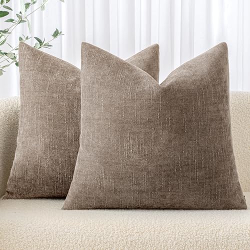 MIULEE Textured Chenille Throw Pillow Covers 18x18 Inch Taupe Grey - color: Taupe Grey, size: 18" x 18" (Pack of 2)
