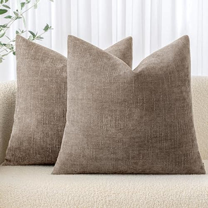 MIULEE Textured Chenille Throw Pillow Covers 18x18 Inch Taupe Grey - color: Taupe Grey, size: 18" x 18" (Pack of 2)